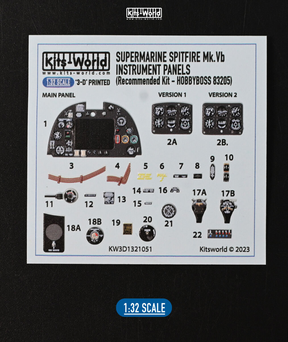 Supermarine Spitfire Mk Vb Full Colour Instrument Panel Designed To