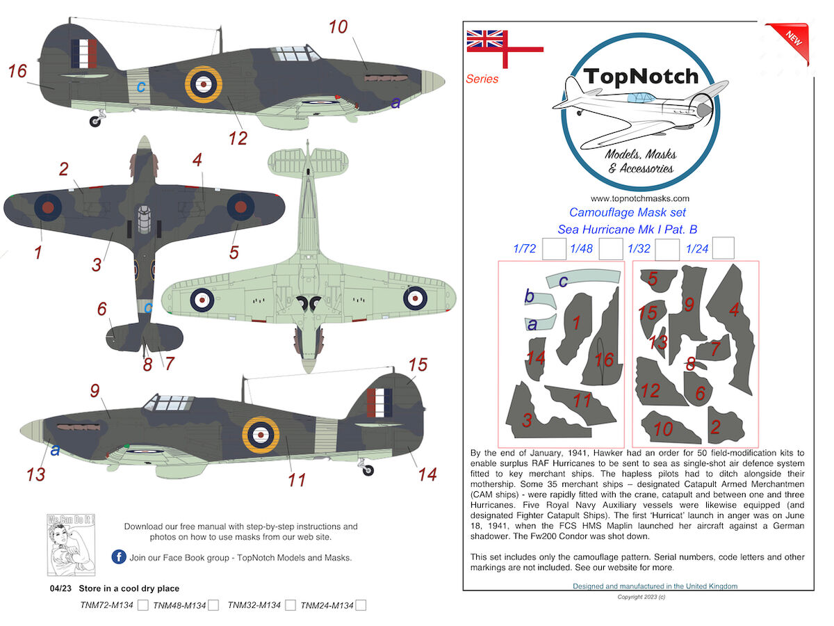 Hawker Sea Hurricane Mk.I - Pattern B Camouflage pattern paint masks ...