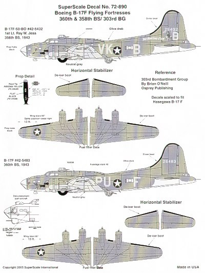 Boeing B-17 F Flying Fortress - 303rd BG (2 schemes) Microscale 72890